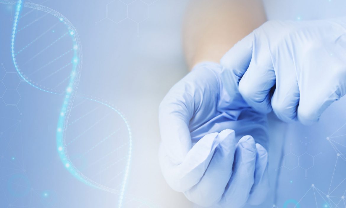 DNA genetic biotechnology science with scientist’s hands d